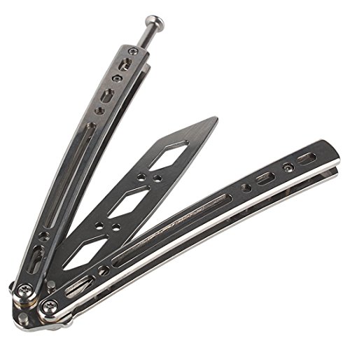 Andux Zone - Cuchillo de mariposa de entrenamiento de acero inoxidable con agujeros CS/HDD29, plata