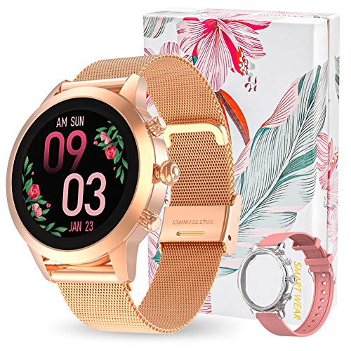 Aney Well Smartwatch Mujer, Reloj Inteligente IP68 impermeable, Monitor de Sueño y Caloría Pulsómetro, Notificaciones Inteligentes, Reloj Deportivo Mujer para Android iOS