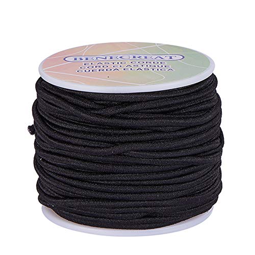 BENECREAT 3 mm 20m Cordón Elástico Hilo de Nylon de Rebordear Tela Hilo para Cuentas Pelo y Manualidad(3 mm, Negro)