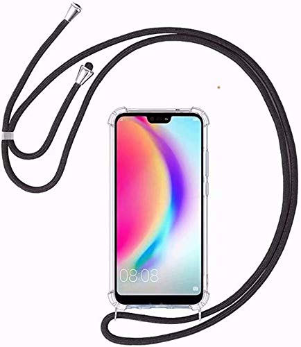 BestST Funda Transparente con Cordón para Huawei Honor View 10/Honor V10 [Moda y Practico][ Anti-Choque][Anti-rasguños] Ultrafina Suave TPU Carcasa de movil con Colgante/Cadena,Negro