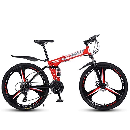 Bicicleta De Montaña De 26"Y 21 Velocidades para Adultos, Cuadro De Aluminio Ligero con Suspensión Completa, Horquilla De Suspensión, Freno De Disco, Rojo, C