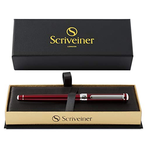 Bolígrafo Deep Crimson Red de Scriveiner, Magnífico Bolígrafo Roller Deluxe Cromado Rojo Carmesí, Recambio Tinta Schmidt, Perfecto para Regalar a Hombres, Mujeres y Ejecutivos