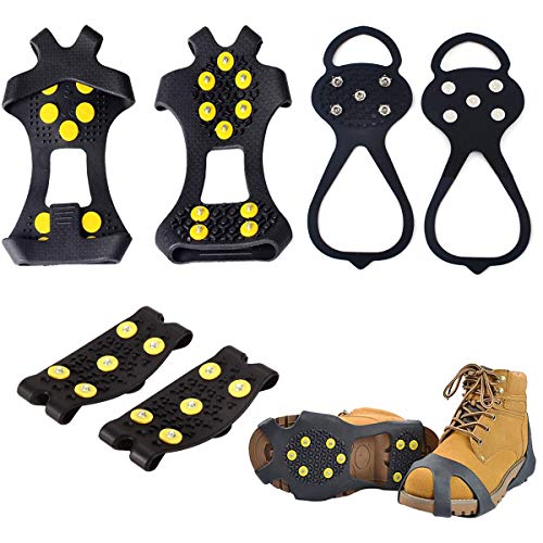 Bonjour 3Pcs Crampones Cubierta Antideslizante Ligeros Tacos de Hielo Tracción Tacos Nieve Hielo Grips Suelas Antideslizantes universales para Invierno Deportes Montañismo Caminar Cámping Senderismo