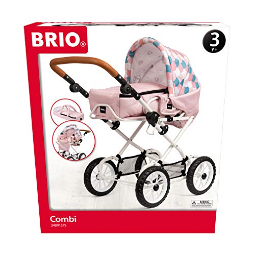 BRIO 00300 Combi - Cochecito para muñecas, Color Rosa Suave con Estampado de Gotas.