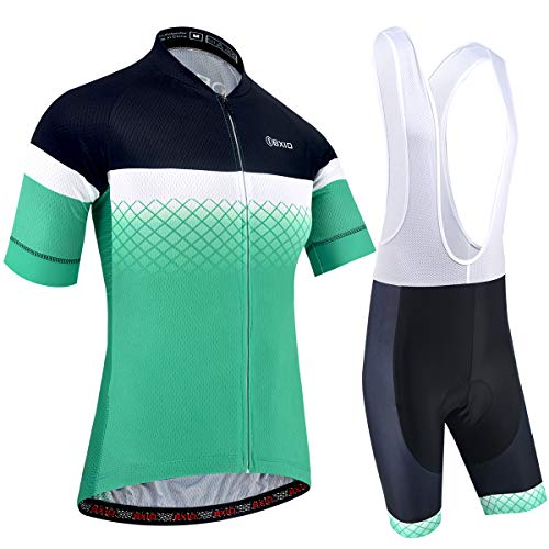 BXIO Conjunto de Ciclismo para Hombre Manga Corta y Pantalones Cortos Acolchados de Gel 5D Ropa de Ciclismo Transpirable de Secado rápido 206 (Green(206,Bib Shorts), M)