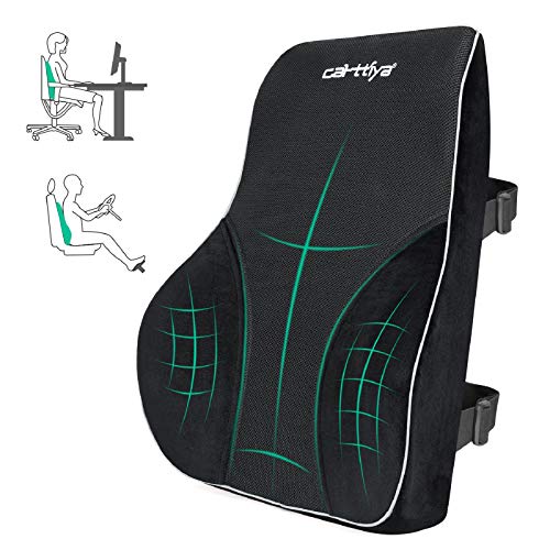 Carttiya Cojin Lumbar Coche,Almohada de Soporte Lumbar de Espuma de Memoria,Cojín Respaldo para Automóvil, Silla Oficina,Apoyo a la Espalda,Negro