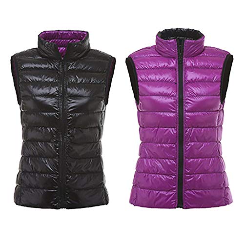 Chaleco sin Mangas con plumón de Pato Blanco al 90% Chaqueta sin Mangas para Mujer Chaleco para Mujer de Cultivo Ultraligero a Prueba de Viento Ultraligero Ropa de Abrigo - Negro Morado_XXXL