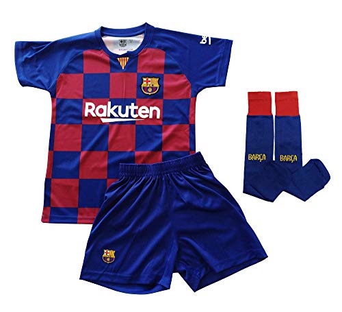 Champion's City Conjunto Complet Infantil FC Barcelona Réplica Oficial Licenciado de la Primera Equipación Temporada 2019-2020 Dorsal Liso