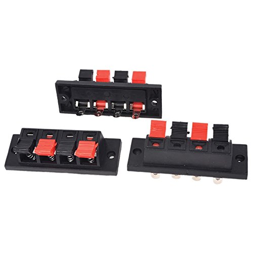 Cikuso 3Pcs 4 Pines Rojo y Negro Resorte Presion Audio Tablero De Bornes Conector