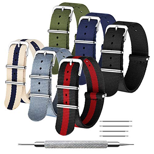 CIVO NATO Correa 6 Paquetes 16 mm 18 mm 20 mm 22 mm 24 mm Bandas de Reloj de Nylon Balístico Correas Zulu Hebilla de Acero Inoxidable con Barra de Resorte y Herramienta de Pasador de Enlace