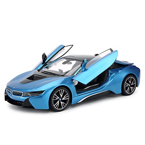 Coche Teledirigido Carga USB - Con luz LED - Puerta abierta manualmente - Con sistema de absorción de impactos Alta Velocidad Coche RC - para colección, entretenimiento, regalos, etc BMW i8 blue