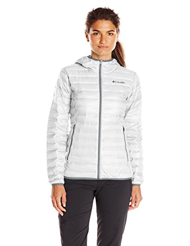 Columbia Flash Forward de Mujeres Encapuchados Down Jacket, Blanco/Gris Tradewinds, Grande