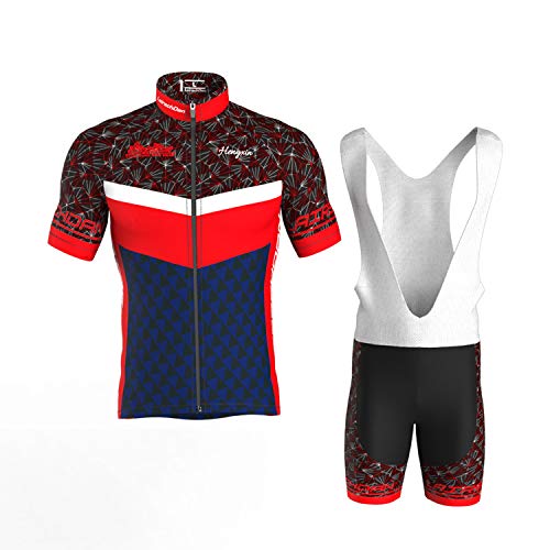 COMEIN Maillot Ciclismo Corto De Verano para Hombre, Ropa Culote Conjunto Traje Culotte Deportivo con 9D Almohadilla De Gel para Bicicleta MTB Ciclista Bici (Rojo Azul, L)