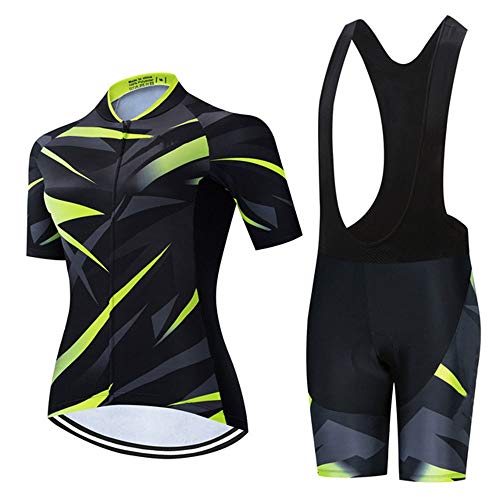 Conjunto de Maillot de Ciclismo para Mujer, Camisa de Manga Corta Transpirable de Verano + Pantalones Cortos de Ciclismo con Acolchado de Asiento 19D Trajes de Ciclismo MTB ( Color : B , Talla : XXL )