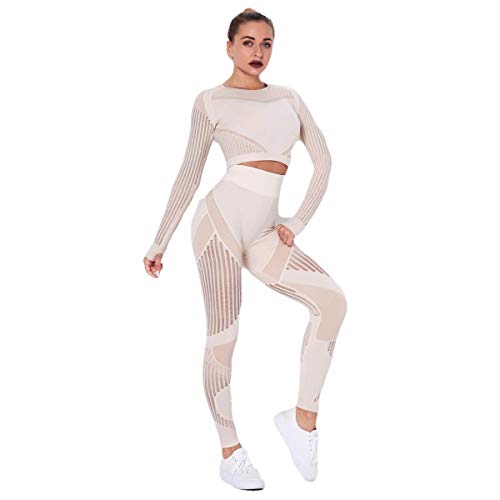 Conjunto Deportivo Mujer Conjuntos De Entrenamiento para Mujer Conjunto De 2 Piezas De Yoga Sin Costuras Chándal Leggings De Yoga De Cintura Alta Y Top Corto Conjunto De Ropa De Gimnasio XS Com