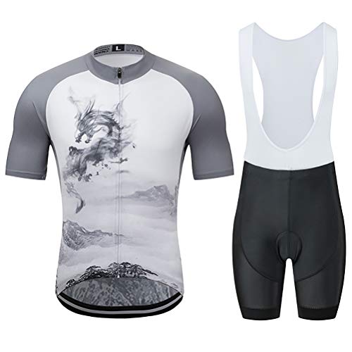 Conjunto Ropa de Ciclismo Hombres,Verano Traje Ciclismo Maillot de Manga Corta y Culotte Pantalones Cortos Bicicleta con 5D Gel Acolchado,Traje de Bicicleta (Color : H, Size : 2XL)