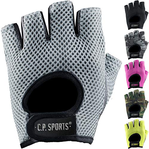 C.P.Sports - Guantes deportivos y fitness - Guantes de entrenamiento de malla para culturismo, culturismo, deportes de fuerza, fitness, crossfit, ciclismo, deporte - plata S