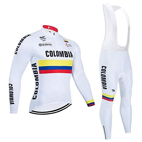 Crossrider - Country Jerseys - Love Your Country! Cycling Jerseys & Sets Collection - Team Colombia Men's Long Sleeve Cycling Jersey & Pant Set - L - White