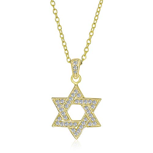 Cubic Zirconia CZ Acento tradicional religioso Magen judaico judío Hanukkah entrelazado estrella de David colgante collar para las mujeres bat Mitzvah 14K oro amarillo chapado 925 plata de ley