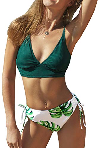 CUPSHE Conjunto de Bikini Lace Up Top Triangular Traje de Baño de Dos Piezas, M