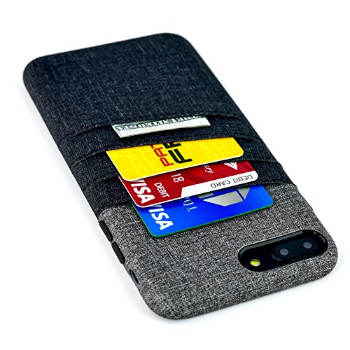 Dockem Funda para Tarjetas y Billetes para iPhone 8 Plus e iPhone 7 Plus - Piel sintética con Estilo de Tela de Lienzo, Profesional con 3 Ranuras para Tarjetas 1 Bolsillo para Billetes [Negra y Gris]