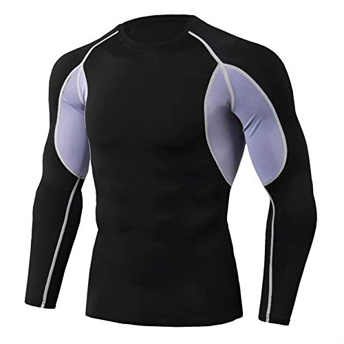 Ducomi Camiseta de gimnasio para hombre de manga larga de compresión – Ropa deportiva Fitness – Camiseta de deporte para entrenamiento, gimnasio, running, correr (negro/plata, L)