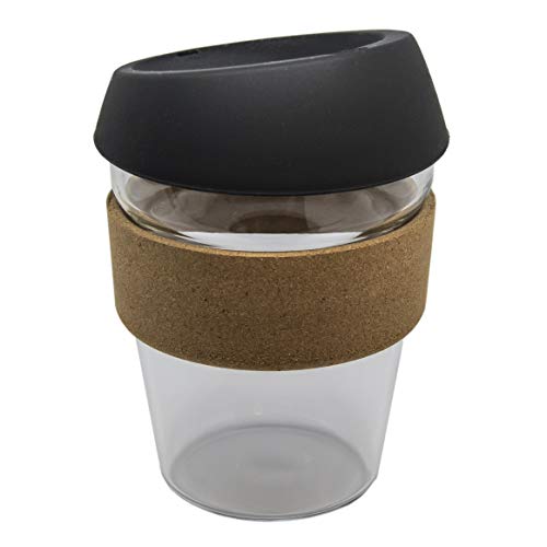 Eco-friendly Coffee Cup - Taza de café reutilizable (cristal y corcho), corcho vidrio, Negro , 340 ml