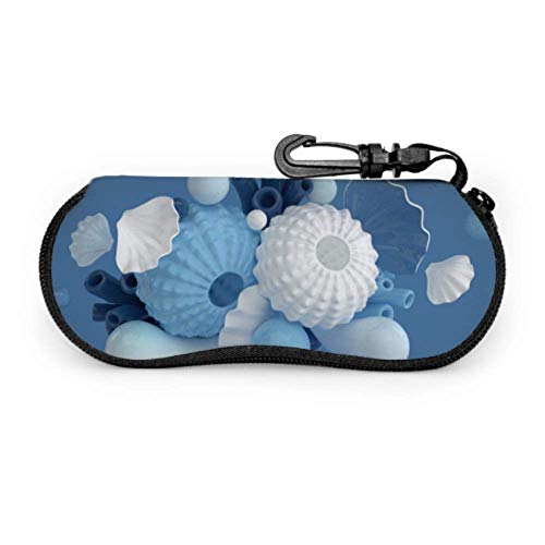 Estuche de gafas con mosquetón Conchas de erizos de mar Conjunto de burbujas de coral Gafas de sol con cremallera de neopreno portátil ultraligero Estuche blando - Se adapta a la mayoría de las gafas