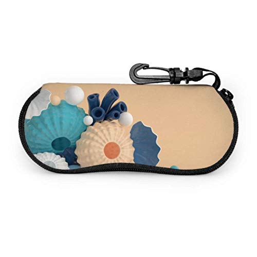 Estuche de gafas con mosquetón Conchas de erizos de mar Conjunto de burbujas de coral Gafas de sol con cremallera de neopreno portátil ultraligero Estuche blando - Se adapta a la mayoría de las gafas