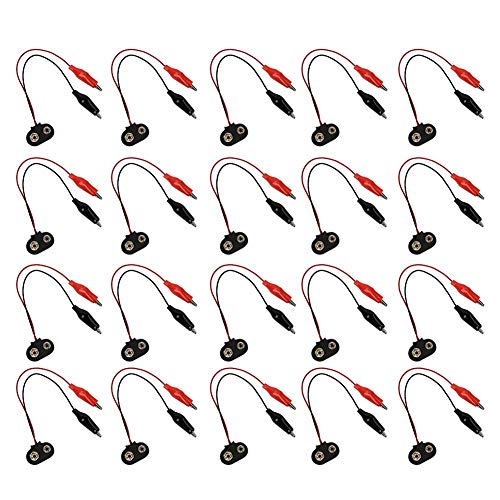 Fafeicy 20Pcs Conector a presión de la batería al cable de clip de cocodrilo Cable conductor Negro Rojo Cables Sonda 9V 15cm Longitud