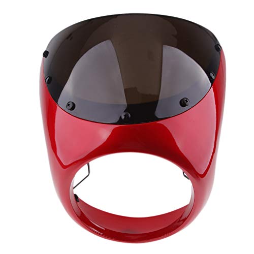 Frente motocicleta Faro carenado parabrisas universal de plástico for los cafés piloto de motos de pantalla retro faro del viento Motorcycle Windscreen Spoiler (Color : Rojo)