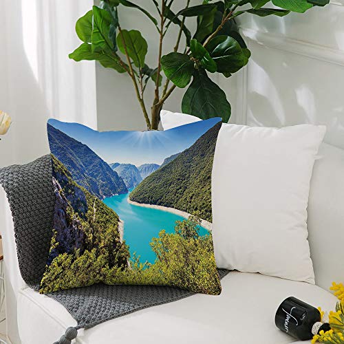 Fundas Cojines de Poliéster -50x50cm,Mountain Lake, el cañón de Piva con su embalse Montenegro Balca,Fundas de Almohada Decoración con Cremallera Invisible para Sala de Estar, sofá, Dormitorio o Coche