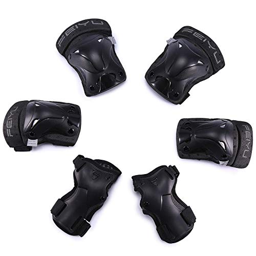 G-raphy Protecciones Patines Niños Rodilleras Skate Set Proteccion Protector de Muneca Coderas y Muñequeras Infantiles para Patinaje Ciclismo Monopatín Escalada Esqui (Negro, S)