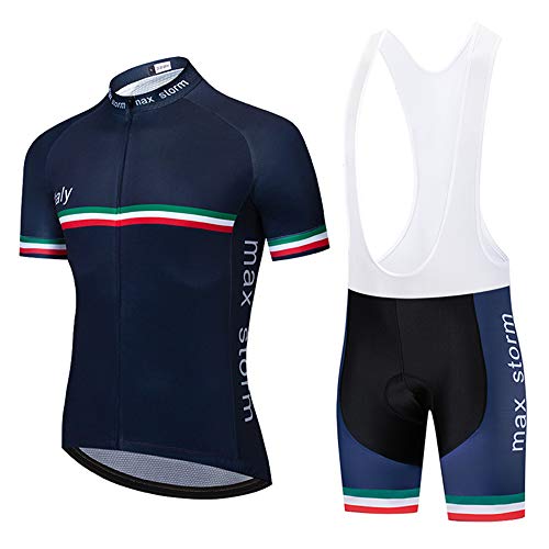 GHDUKEY Conjunto de Ropa de Ciclismo Hombres, Verano Traje Ciclistas Secado Rápido Maillot de Manga Corta y Culotte Bicicleta