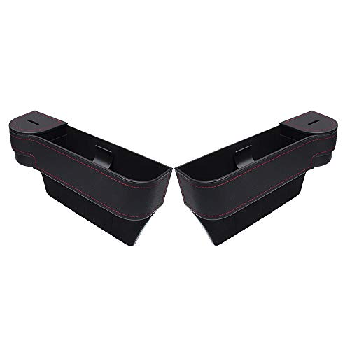 GPPSUN 2 Piezas Organizador de Almacenamiento de Gap Asiento de Coche Apto para Mini Cooper, Portavasos Colector de Monedas, Lateral Organizador de Prueba de Fugas de Cuero de PU,Negro