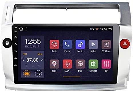 GPS Navigation Head Unit Sat Nav AUD Audio Player MP5 FM Radio Receptor Coche Estéreo De 9 Pulgadas Pantalla Táctil Android 9.0 Compatible para Citroen C4 Quater 2004-2009,4 Core 4G+WiFi 1+16GB