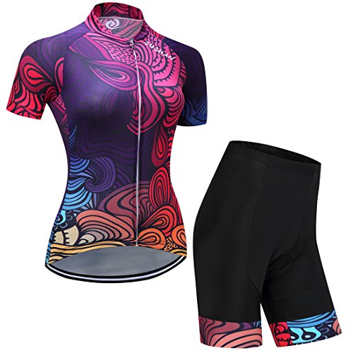 GWELL Maillot Ciclismo Mujer Cclismo Conjunto de Ropa + Culote Pantalones Acolchado 3D para Bicicleta Verano Deportes al Aire Libre