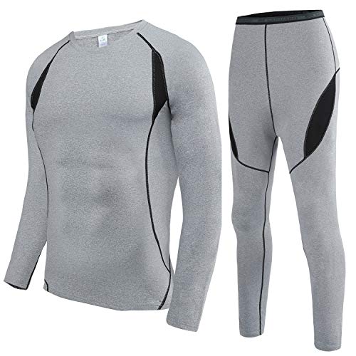 HAINES Conjunto Termico Hombre Ropa Interior Termica Esqui Camiseta Termica para Montaña Ciclismo Fitness Gris XL