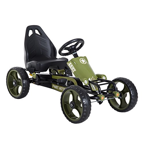 HOMCOM Go-Kart a Pedales para Niños de +3 Años Coche de Pedales con Embrague Freno Asiento Ajustable Carga Máx. 35 kg 105x54x61 cm Verde