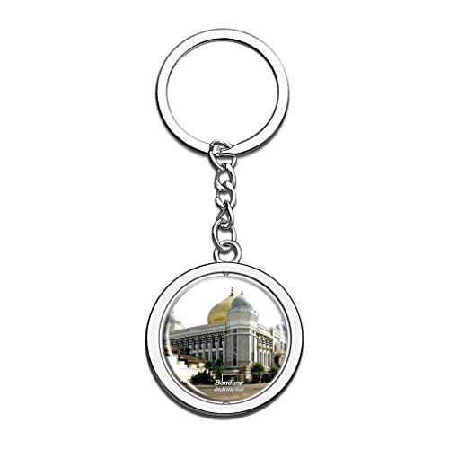 Hqiyaols Keychain Indonesia Trans Studio Great Mosque Bandung Cristal Girar Acero Inoxidable Llavero Viajes Ciudad Recuerdo Llavero