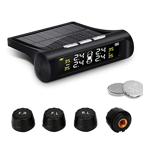 Jansite TPMS Sistema de Control de presión de neumáticos Solar, Pantalla LCD inalámbrica Universal, 4 sensores externos Impermeables