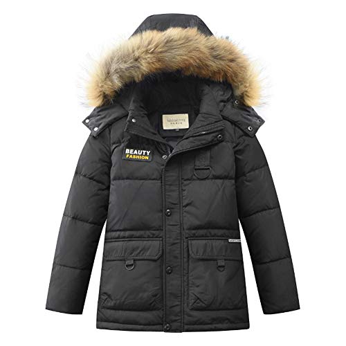 JIANYE Abrigo Plumas Niño Chaquetas Plumas Niños Abrigo Invierno Caliente Chaqueta Invierno Parka Abrigo Chaqueta con Capucha Negro 140