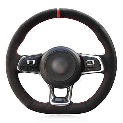 jkhsXJ Cubierta de Volante de Coche de Gamuza Negra Cosida a Mano, para Volkswagen Golf 7 GTI Golf R MK7 VW Polo GTI Scirocco 2015 2016