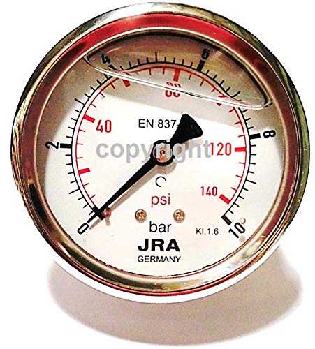 JRA-Longlife Manómetro de glicerina 0-10 bar Conexión diámetro 63, centrada en la parte trasera G1/4"