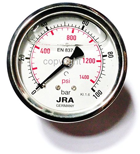 JRA-Longlife Manómetro de glicerina 0-100 bar Conexión diámetro 63, centrada en la parte trasera G1/4"