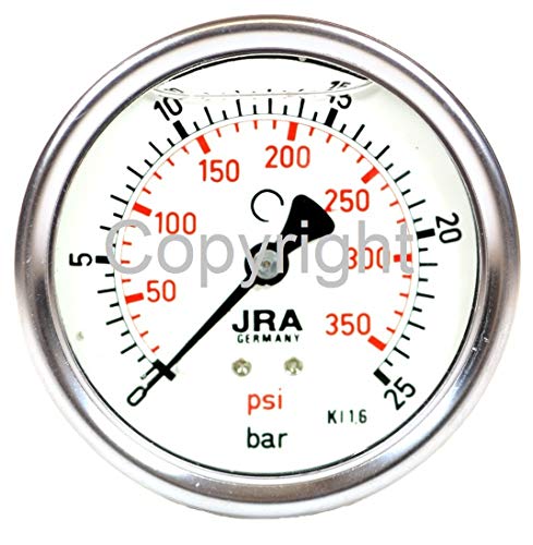 JRA-Longlife Manómetro de glicerina 0-25 bar Conexión diámetro 63, centrada en la parte trasera G1/4"