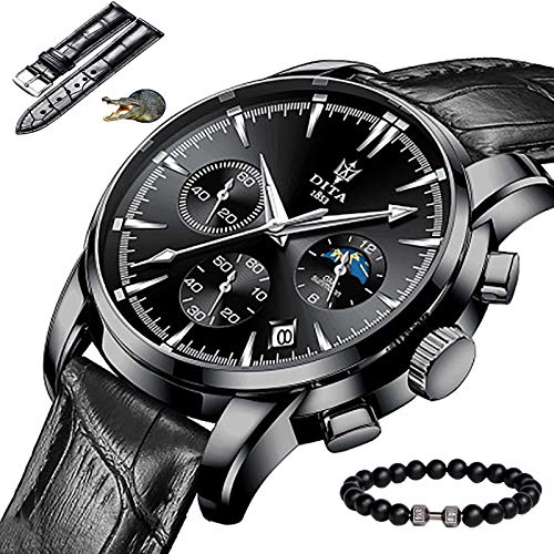 J&Z Reloj de Hombres Reloj de Cuarzo Reloj de Deportes de Negocios Marcador clásico de Tres Ojos 14 Estilos Viene con Brazalete de obsidiana + Correa de patrón de cocodrilo,D4