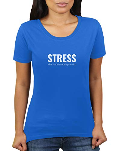 KaterLikoli Stress - Camiseta de manga corta para mujer azul real S