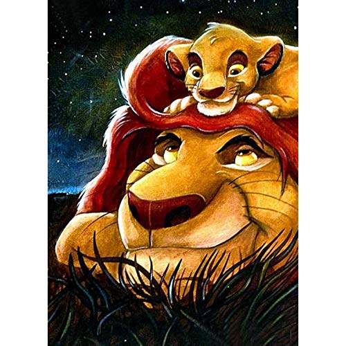 Kit de pintura de diamante 5D para adultos, rey de león padre e hijo Simba kit de bordado de diamante completo para casa, oficina, decoración de pared, pintura por números, 15.7 x 19.6 pulgadas