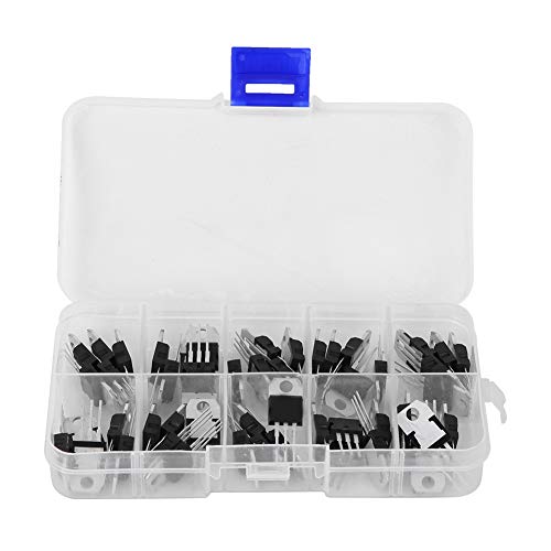 Kit de transistores, 50PCS Surtido de transistores de potencia Regulador de voltaje Conjunto de caja de estabilizador Conjunto Componentes electrónicos prácticos Piezas industriales